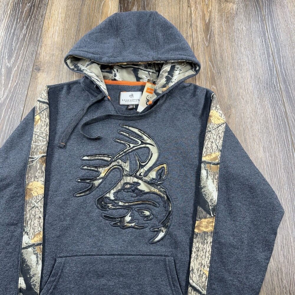 Legendary Whitetails Hoodie Mens M Gray Camo Sleeves Deer Hunting NWT Sweatshirt
